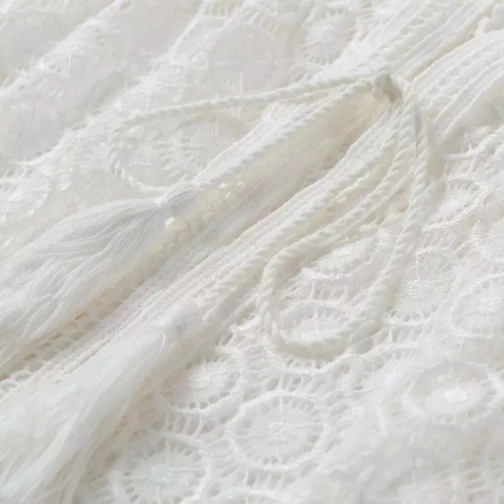 White Boho Pompom Crochet Coverup Kimono Wrap - Picture 6 of 7